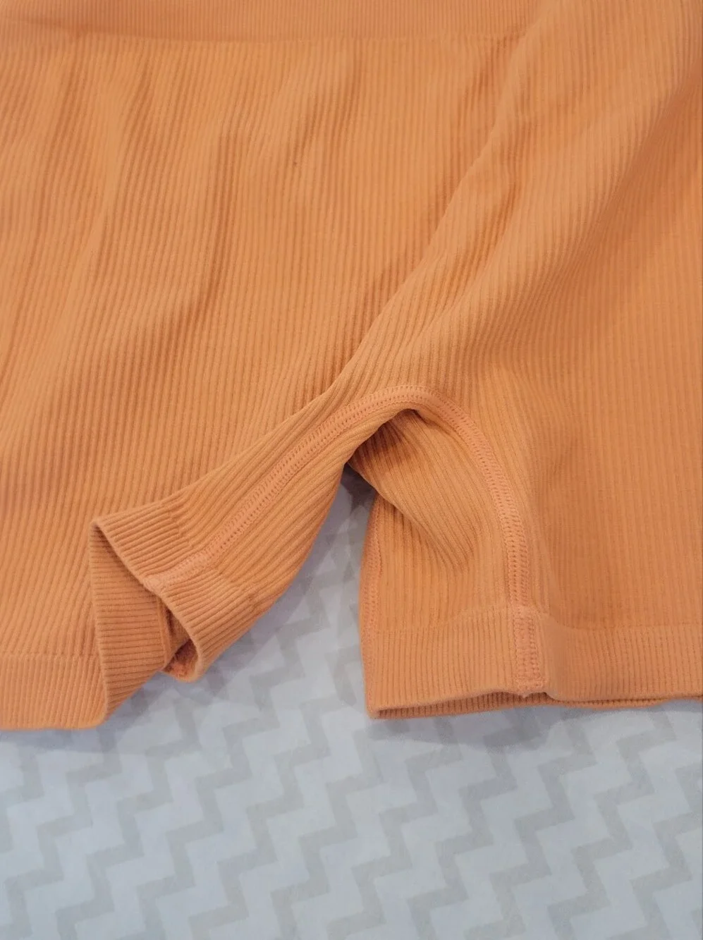 Ribbed High-Waist Bike Shorts - Orange & Lavender Sz Large - Picture 7 of 7